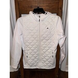 New Balance Womens White Scalloped Quilted Hooded Full Zip Jacket Size M NWT